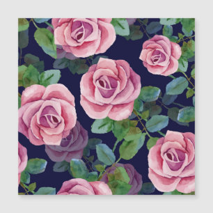 ダークブルー、ピンクのバラ水色。