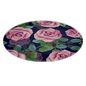 ダークブルー、ピンクのバラ水色。 カッティングボード (角)