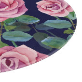 ダークブルー、ピンクのバラ水色。 カッティングボード (角)
