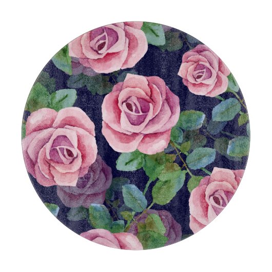 ダークブルー、ピンクのバラ水色。 カッティングボード (正面)