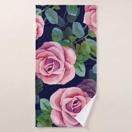 ダークブルー、ピンクのバラ水色。 バスタオル (バスタオル)