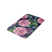 ダークブルー、ピンクのバラ水色。 バスマット (アングル)