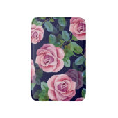 ダークブルー、ピンクのバラ水色。 バスマット (正面縦)