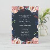 ダークブルー&ピンクウォーターカラーフローラブライダルシャワー 招待状 (スタンド正面)