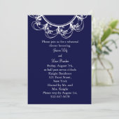 ダークブルー ファンシー モノグラム リハーサル ディナー 招待状 (スタンド正面)