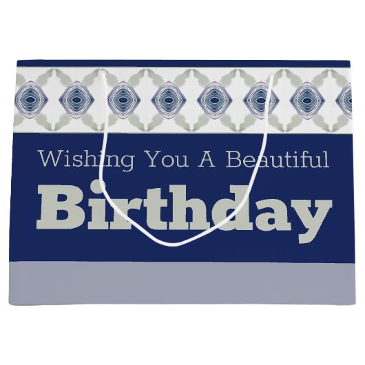 ダークブルー(フローラアクセント) ラージペーパーバッグ (正面)