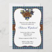 ダークブルー&ブラウンベビーエレファント|ベビーシャワー 招待状 (正面)