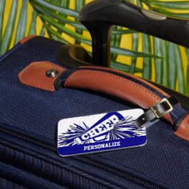 ダークブルー，ホワイトとグレーのチアリーダーのメガホン ラゲッジタグ