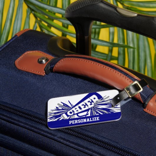 ダークブルー,ホワイトとグレーのチアリーダーのメガホン ラゲッジタグ (正面インサイチュ3)