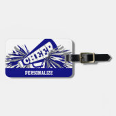 ダークブルー,ホワイトとグレーのチアリーダーのメガホン ラゲッジタグ (正面横)