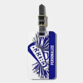 ダークブルー,ホワイトとグレーのチアリーダーのメガホン ラゲッジタグ (正面縦)