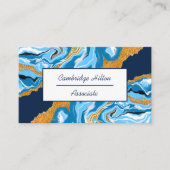 ダークブルー、ホワイトと金ゴールド大理石の流体アート 名刺 (正面)