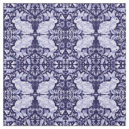 ダークブルー&ホワイトウサギバードスモールプリント ファブリック