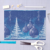ダークブルー&ホワイトクリスマスオーナメント&ツリー 薄葉紙 (クラフト)
