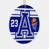 ダークブルー&ホワイトバスケットボールオールバーシティレター セラミックオーナメント (右)