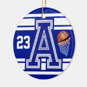 ダークブルー&ホワイトバスケットボールオールバーシティレター セラミックオーナメント (左)