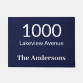 ダークブルー&ホワイトファミリーネームハウス番号住所 ドアマット (正面)