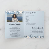 ダークブルー&ホワイトフローラ写真葬儀プログラム 招待状 (内部)