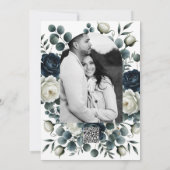 ダークブルー&ホワイトモダンフローラグリーンリーウェディング 招待状 (裏面)