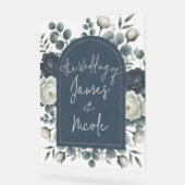 ダークブルー&ホワイトモダンフローラグ結婚リーズ アクリルサイン (傾斜)