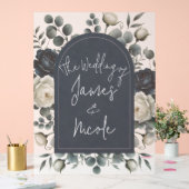 ダークブルー&ホワイトモダンフローラグ結婚リーズ アクリルサイン (ウェディング)