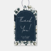 ダークブルー&ホワイトモダンフローラグ結婚リーズ ギフトタグ (正面)