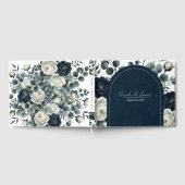 ダークブルー&ホワイトモダンフローラグ結婚リーズ ゲストブック (全面)