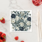 ダークブルー&ホワイトモダンフローラグ結婚リーズ スタンダードカクテルナプキン (インサイチュ)