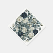 ダークブルー&ホワイトモダンフローラグ結婚リーズ スタンダードカクテルナプキン (角)