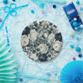 ダークブルー&ホワイトモダンフローラグ結婚リーズ ペーパープレート (パーティー)