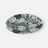 ダークブルー&ホワイトモダンフローラグ結婚リーズ ペーパープレート (アングル)