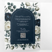 ダークブルー&ホワイトモダンフローラグ結婚リーズ 三つ折り招待状 (内部最初)