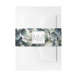 ダークブルー&ホワイトモダンフローラグ結婚リーズ 招待状ベリーバンド