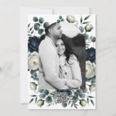 ダークブルー&ホワイトモダンフローラグ結婚リーズ 招待状 (裏面)