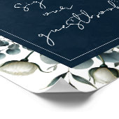 ダークブルー&ホワイトモダンフローラゲストブックサイン ポスター (角)