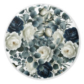 ダークブルー&ホワイトモダンフローラ緑 セラミックノブ (正面)