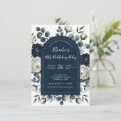 ダークブルー&ホワイトモダンフローラ誕生会 招待状 (スタンド正面)