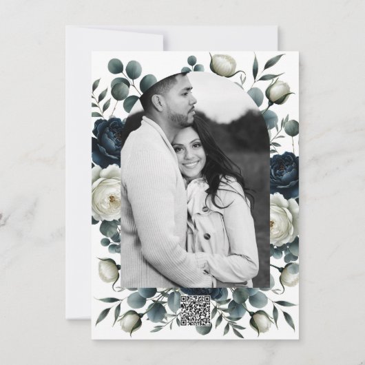 ダークブルー&ホワイトモダンフローラ誕生会 招待状 (裏面)