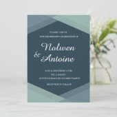 ダークブルー ミント 幾何学 エレガント モダン ウェディング 招待状 (スタンド正面)