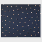 ダークブルー & ローズゴールド ピンク グリッタリースター 星空 ラッピングペーパー (フラット)