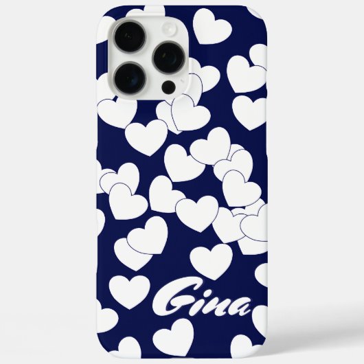 ダークブルー、名前をカスタムするテンプレート、白ハート Case-Mate iPhoneケース (裏面)