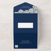 ダークブルー（白いレース付き） 1つの招待状 オールインワン招待状 (外側)