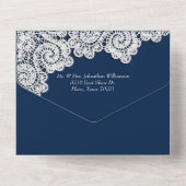 ダークブルー（白いレース付き） 1つの招待状 オールインワン招待状 (裏面)