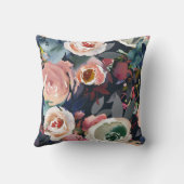 ダークブルー&赤面ピンクウォーターカラーフローラシック クッション (裏面)