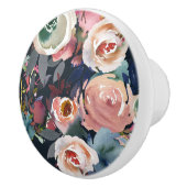 ダークブルー&赤面ピンクウォーターカラーフローラシック セラミックノブ (右)