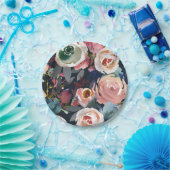 ダークブルー&赤面ピンクウォーターカラーフローラ結婚ズ ペーパープレート (パーティー)