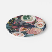 ダークブルー&赤面ピンクウォーターカラーフローラ結婚ズ ペーパープレート (アングル)