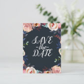 ダークブルー&赤面ピンクパステルフローラ保存日 案内ポストカード (スタンド正面)