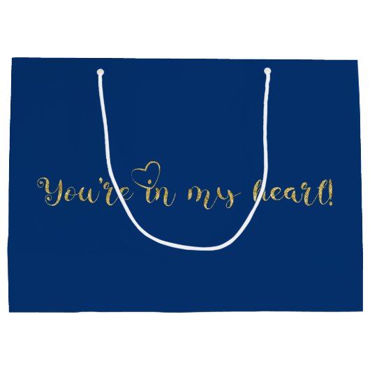 ダークブルー&金ゴールドエレガントグリッター ラージペーパーバッグ (裏面)