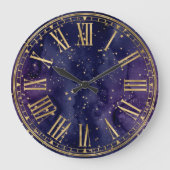 ダークブルー&金ゴールドスターファンタジーウィザード柄 ラージ壁時計 (正面)
